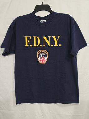 Jerzees FDNY Mens Med Navy Blue T-Shirt Graphics